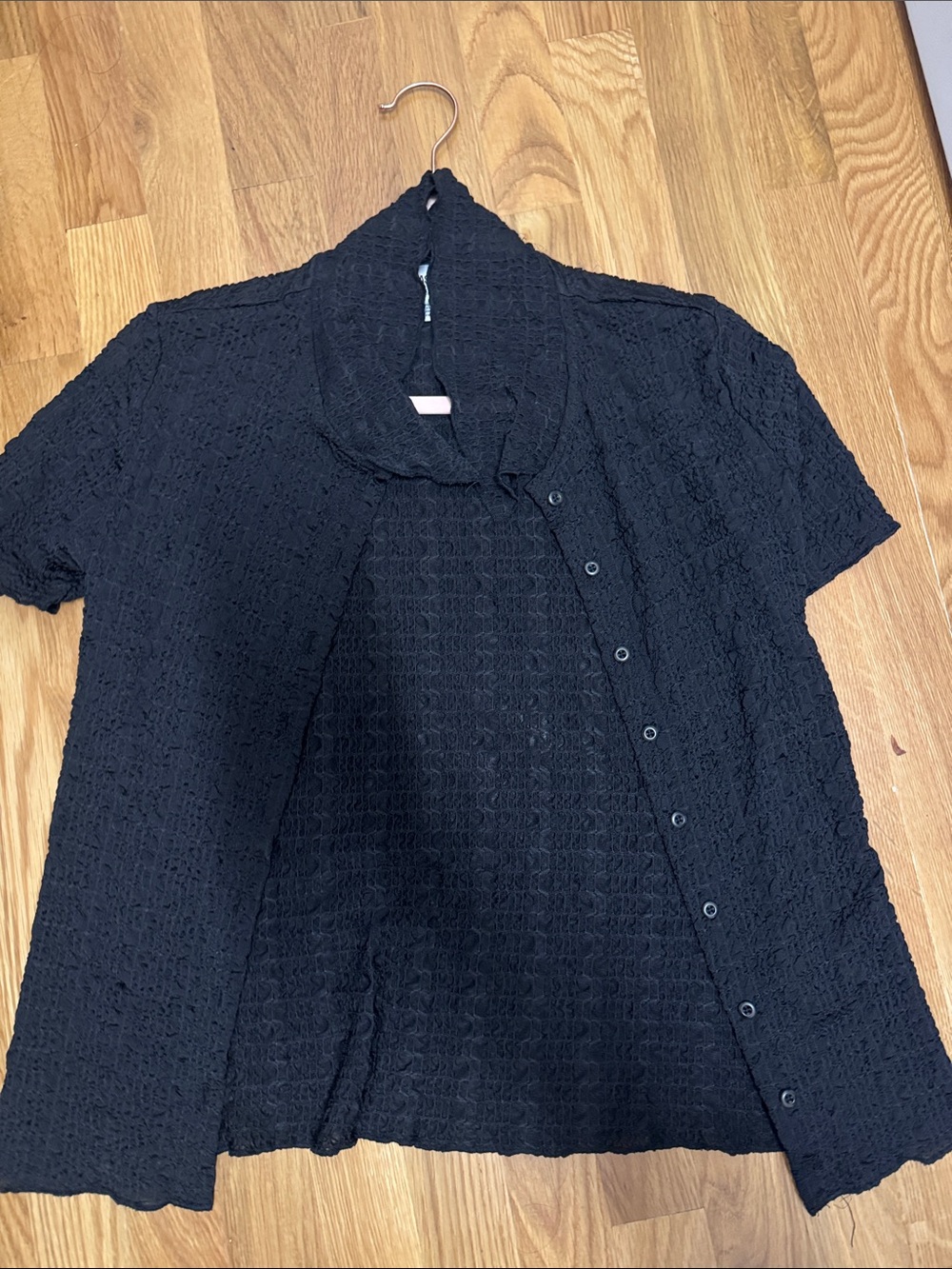 Jason Wu Black Short-Sleeve Button Front Lace Knit Shirt